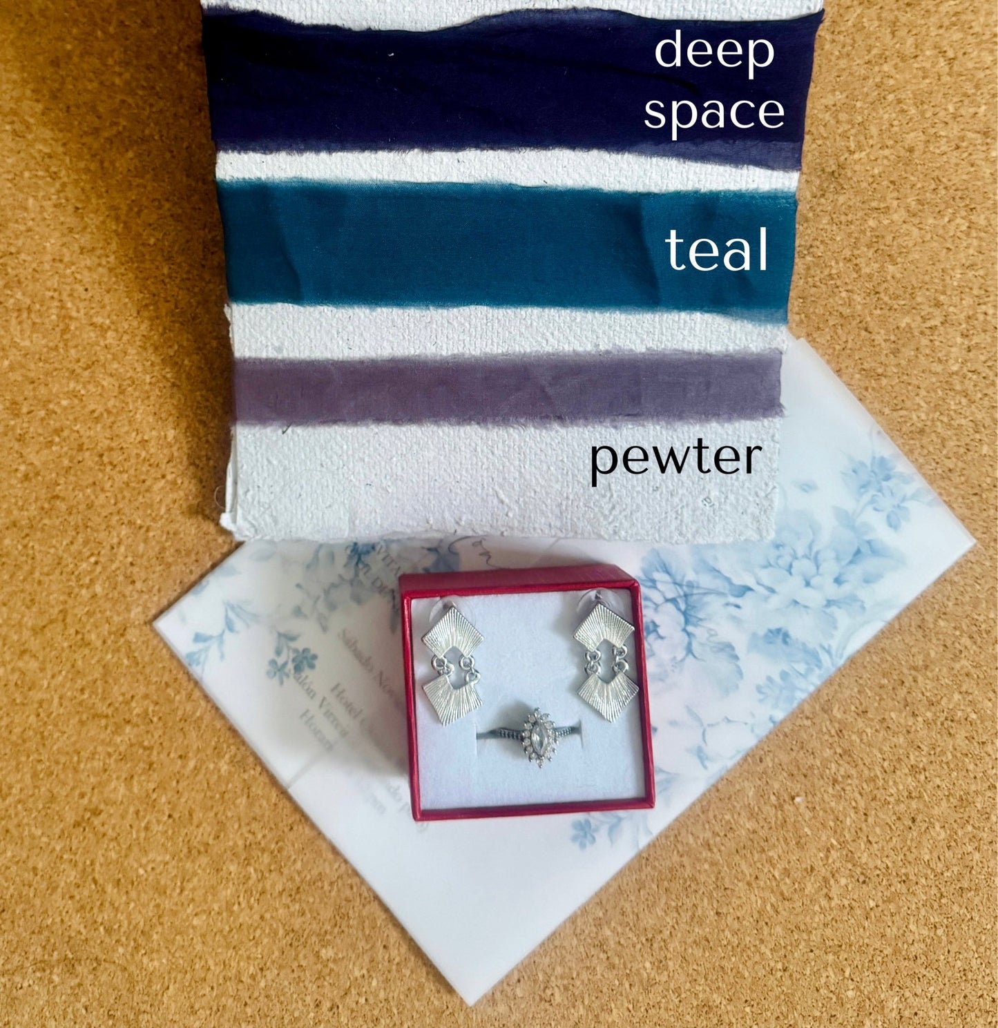 LIstón de Seda Lisa Charmeuse marca Silk & Pepper - Tonos Verdes y Azules