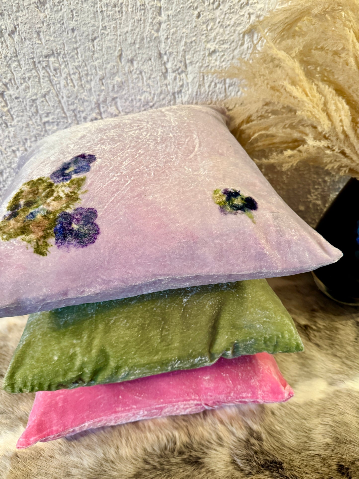 Cojines de Seda Terciopelo teñidos y estampados con Flores 🌺 🌸🌷💐🌼 Silk & Pepper