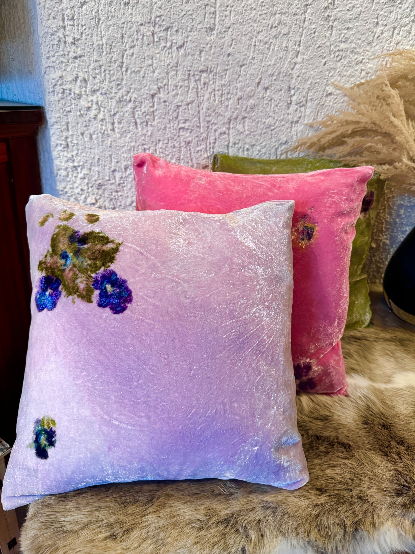 Cojines de Seda Terciopelo teñidos y estampados con Flores 🌺 🌸🌷💐🌼 Silk & Pepper