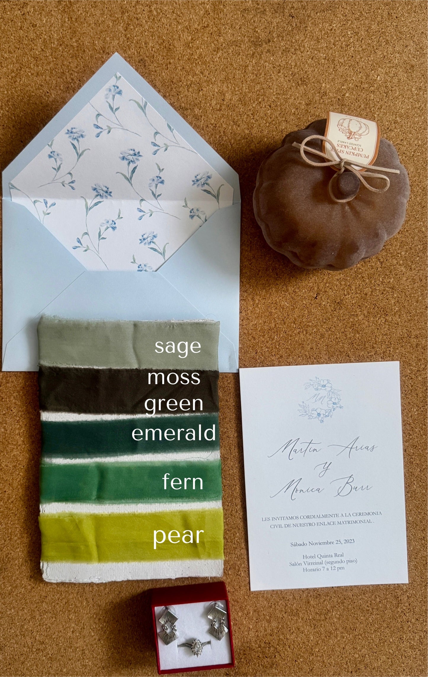 LIstón de Seda Lisa Charmeuse marca Silk & Pepper - Tonos Verdes y Azules