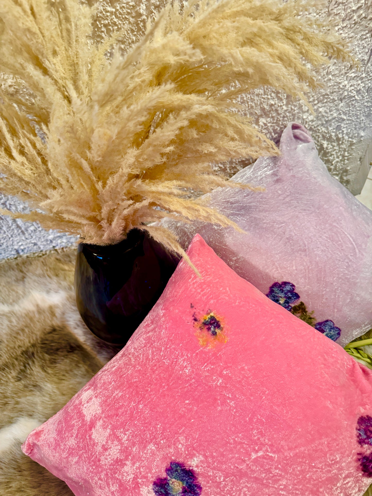 Cojines de Seda Terciopelo teñidos y estampados con Flores 🌺 🌸🌷💐🌼 Silk & Pepper