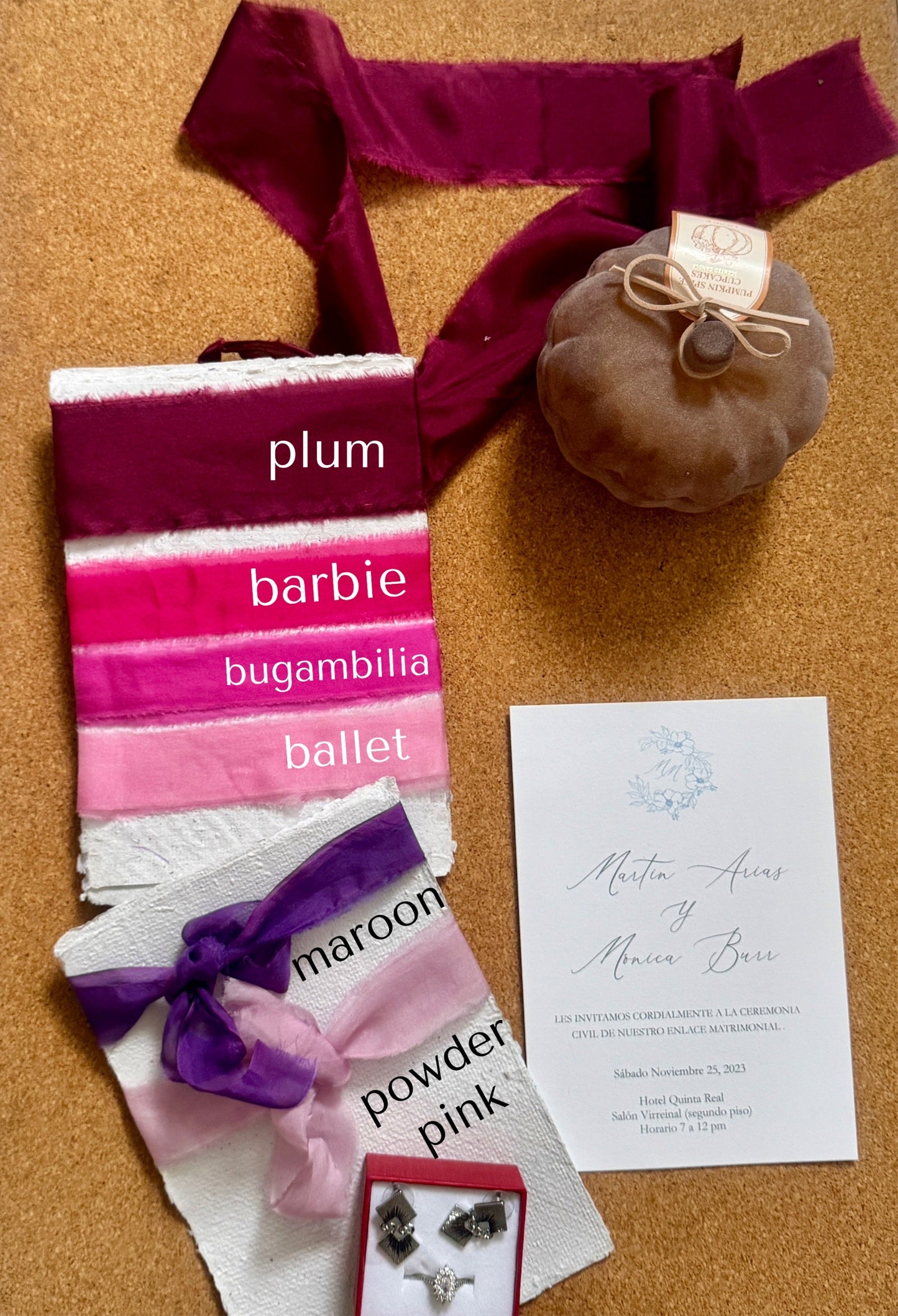 Listón de Seda Lisa Charmeuse marca Silk & Pepper - Tonos Rosas y Morados